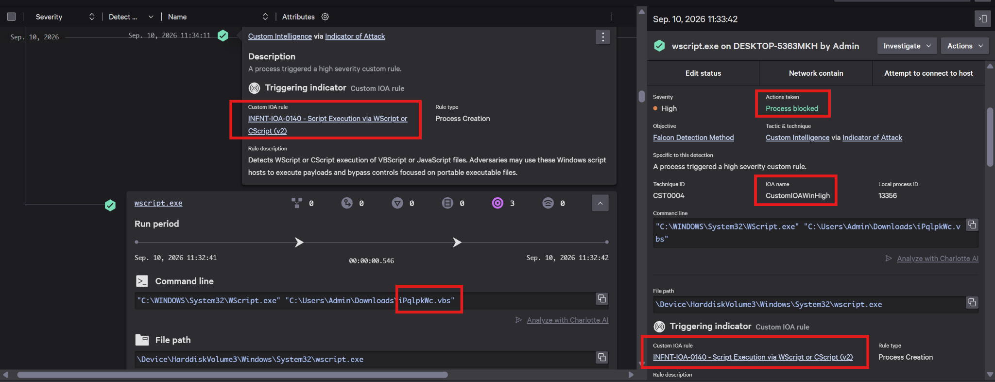 INFNT-IOA-0140 Custom IOA kuralı ile VBS dosyasını çalıştıran wscript sürecinin engellenmesi