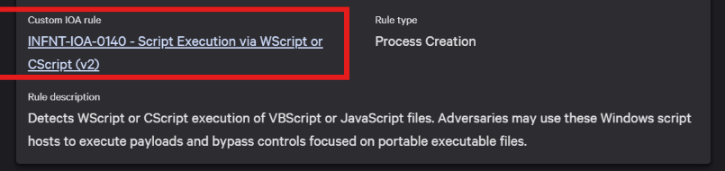 Script Execution via WScript or CScript kural adı ve Process Creation türünün büyütülmüş görünümü